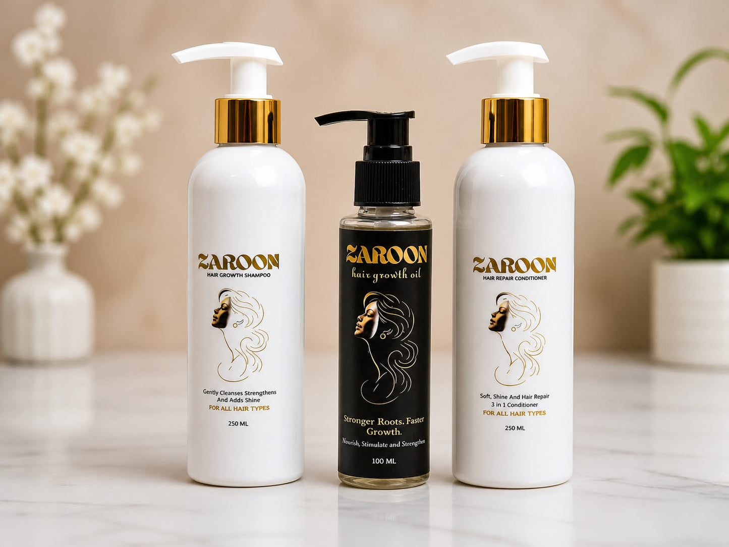 Zaroon Hair Growth Shampoo 250ml + Zaroon Hair Growth Oil 100ml +Zaroon Hair Conditioner 250ml